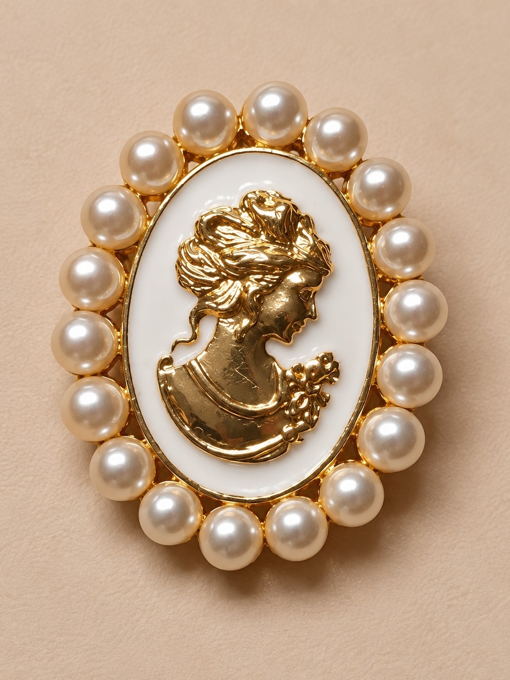 Gold and Pearl Cameo Brooch